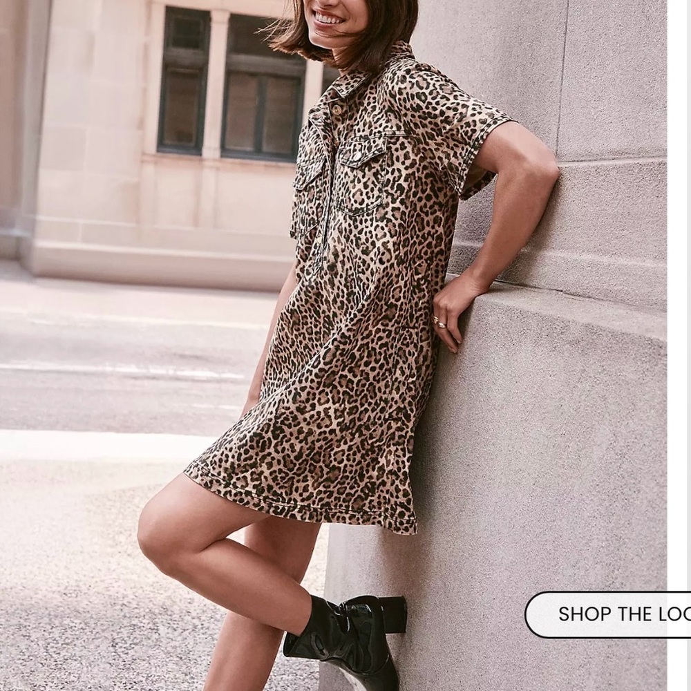 LOFT Leopard Print Shirt Midi Dress in Tan & Black
